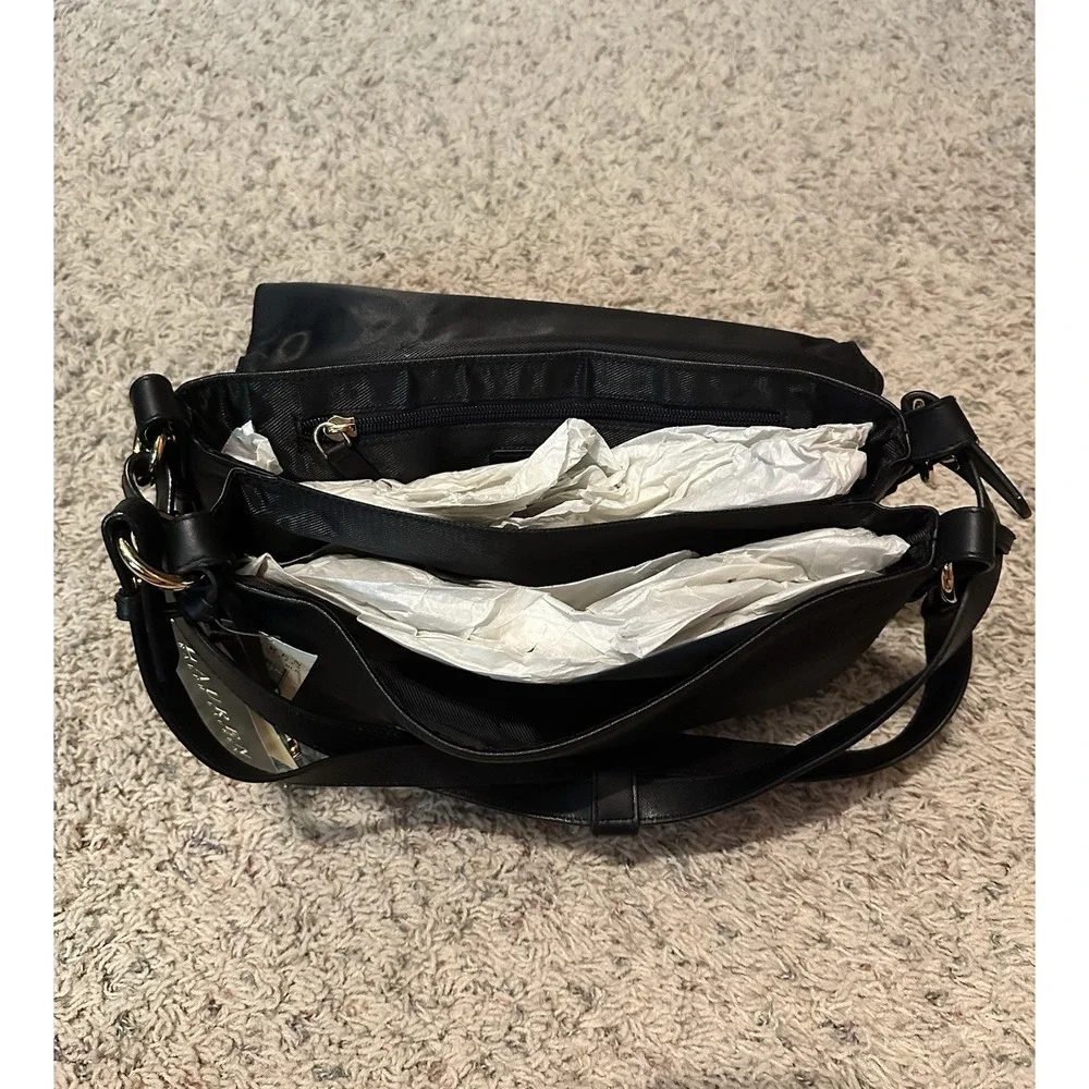 Lauren Ralph Lauren 877FLP Black Leather Messenger Shoulder Bag  Early 2000s NEW